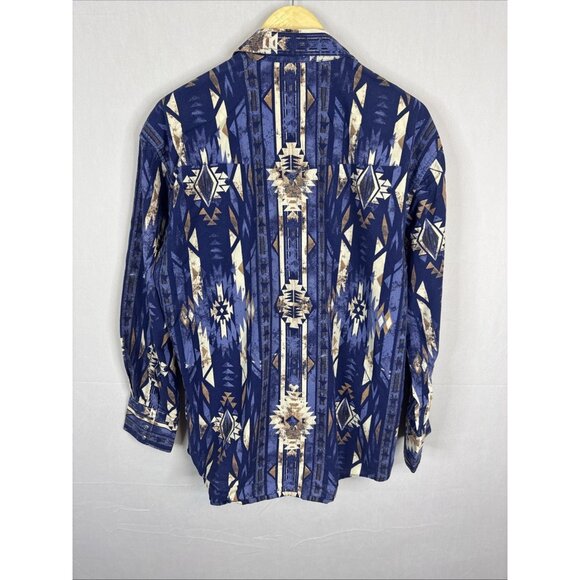 Vintage Wrangler Western Shirt Aztec Southwestern Blue Brown 90s Men 2XL - Picture 5 of 5